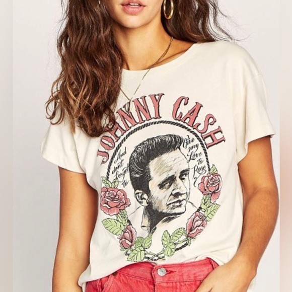 Daydreamer Tops - Daydreamer Love to Rose Johnny Cash in stone vintage tshirt size xs